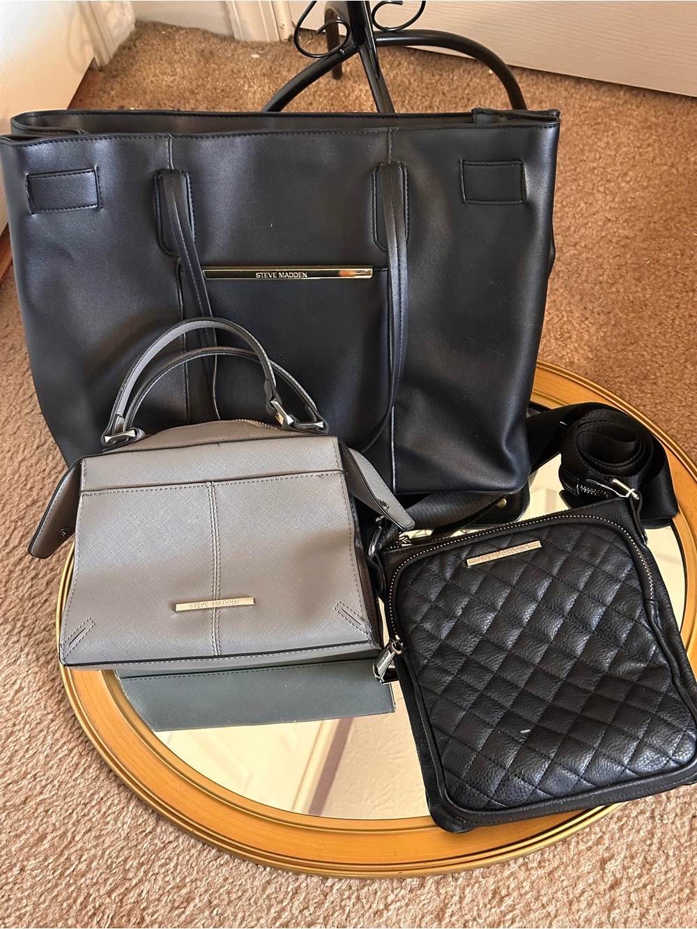 Bundle of 3: Steve Madden Black and Gray Three-Bag